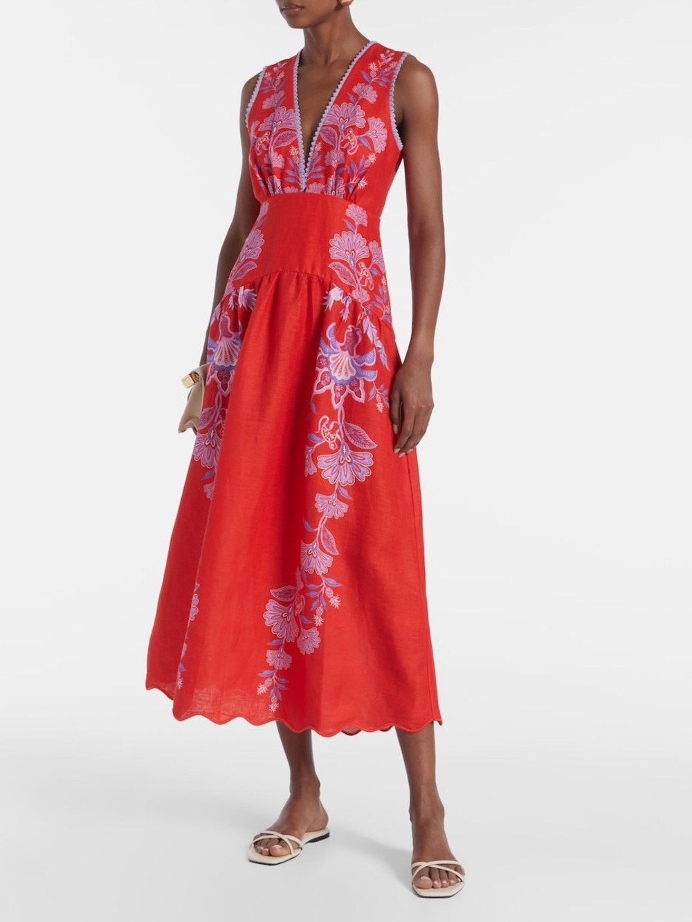 Farm Rio Porcelain Garden Linen Midi Dress